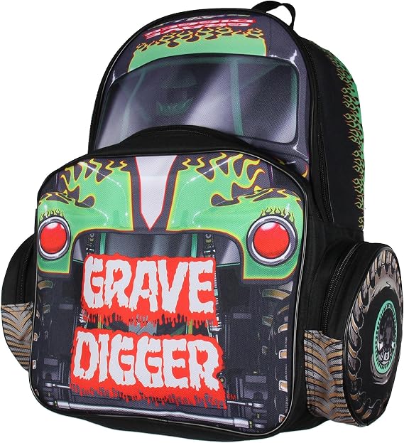 INTIMO Monster Jam Grave Digger Truck Shaped Dual Compartment Tote Backpack For Daily Use 16"