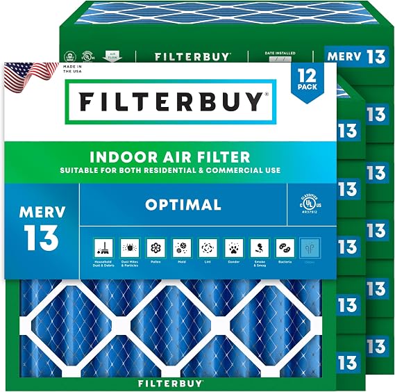 Filterbuy 27x27x4 Air Filter MERV 13 Smoke & Allergy Defense (12-Pack)