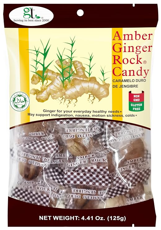 GT Amber Ginger Rock Candy, 4.4 Ounce Bag