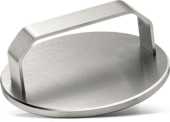 BeHe Smash Burger Press 1 kg Heavy 100% Stainless Steel - Solid Burger Press for Grill & Plancha - 8 mm Burger Press for Perfect Smashburger Crust - Burger Patty Press Made in the Ruhr Area