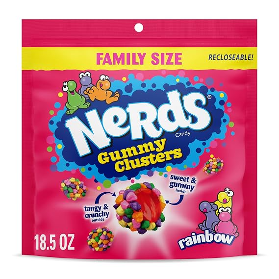 NERDS Gummy Clusters Rainbow Candy, Crunchy & Gummy, 18.5 oz