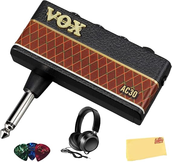 Vox AmPlug 3 Headphone Guitar Amplifier - AC30 Bundle with Headphones, Guitar Picks, and Austin Bazaar Polishing Cloth