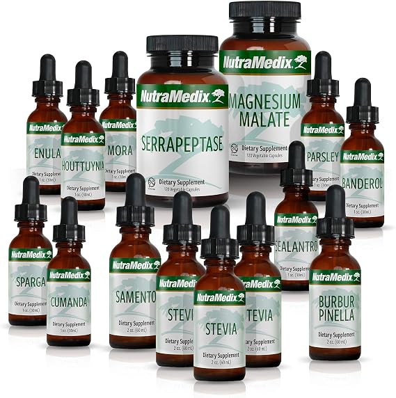 NutraMedix Cowden Support Program Month 5 - Bioavailable Herbal Detox Protocol Including Banderol, Burbur-Pinella, Samento Cat's Claw Tincture, Magnesium, Serrapeptase & More (15 Piece Set)