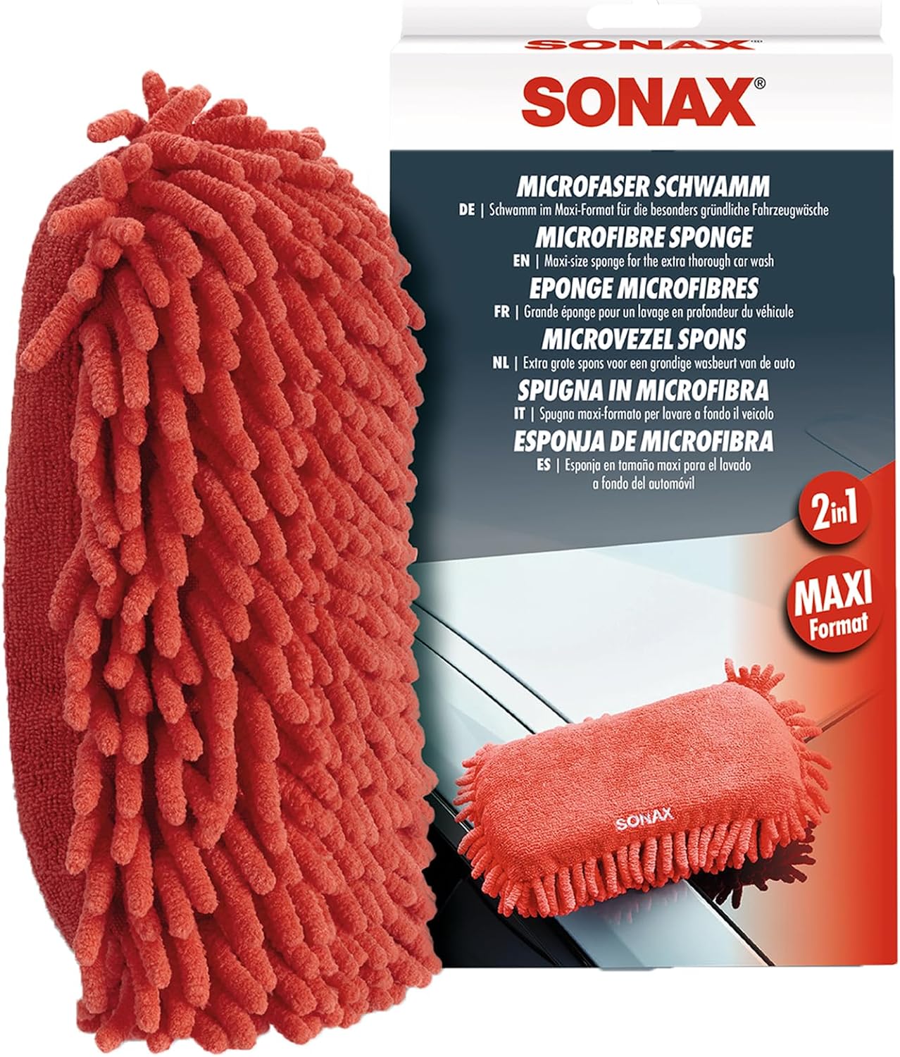 SONAX Microfibre Sponge 1 piece - XL sponge, highly absorbent. Foams up car shampoo & removes stubborn dirt | Item No. 04281000