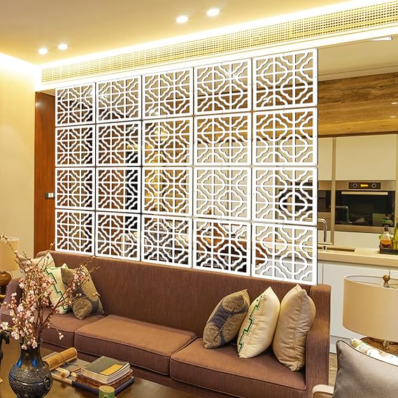 LRZCGB Hanging Room Divider Panel - 10Pieces White Wood-Plastic Hanging Screen Panel DIY Wall Dividers Privacy Room Hotel Partition Home Decor
