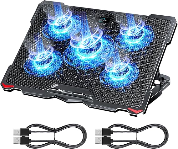 AICHESON S035 5 Fans Blue Light Laptop Cooling Pad and 2 Pack Type A Male to Type A Male Cable Combination Set