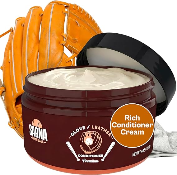 SARNA BASEBALL Glove Conditioner, Cream, 4 Oz Break in Faster, Keep Leather Maintained Glove Conditioner for Mitts & Softball Gear Made in USA