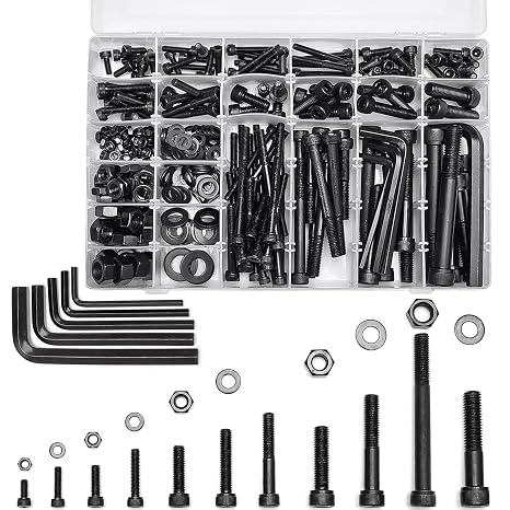 434 Pcs M5/M6/M8/M10/M12 Hex Screws Nuts Washers Kit Metric Bolt Assortment - Black 12.9 Grade Alloy Steel Bolt and Nut Assortment for Furniture Replacement Parts (Large Socket Cap)