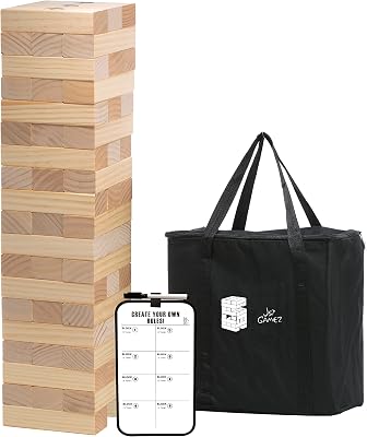 Medium Tower Yard Outdoor Games Wooden Stacking Games for Adults and Family Lawn Games - Includes Rules and Carrying Bag-54 Pcs Premium Wood
