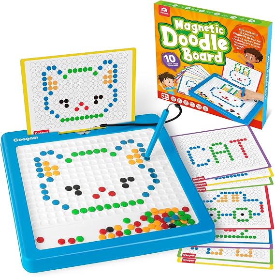 Coogam Magnetic Drawing Board, Large Magnet Doodle Board with Pen and Dot Beads, Color Shape Pattern Art Pad, Montessori Educational Traveling Toy Gift for 3 4 5 6 Years Old