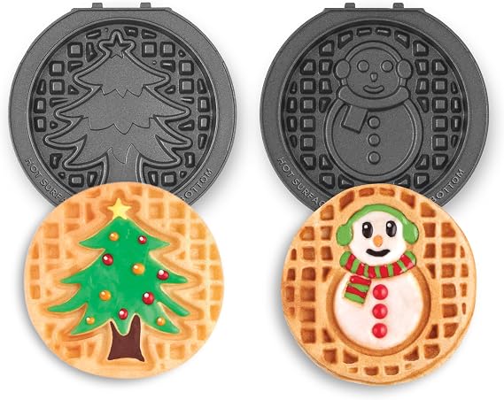Dash MultiMaker Mini System Removable Plate Set - Nonstick Replacement Plates for Christmas Waffle Breakfast - Waffle Maker Not Included - 4-Inch - Two-Pack - Snowman & Tree