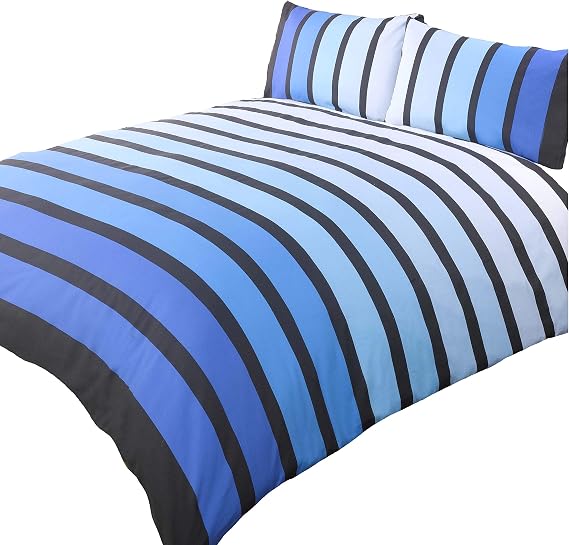 Rapport Home Striped Duvet Cover Set, Polycotton - Single Blue, for Kids