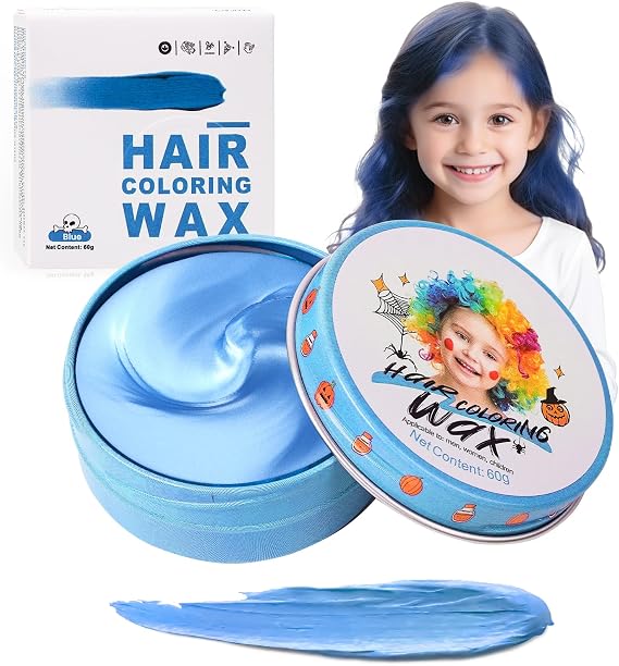 Temporary Hair Color Wax Blue for Kids, Washable Colored Hairstyle Dye Mud, Disposable Instant Styling Pomade for Girls Boys Youth, DIY Coloring Gel Cream for Women Men Cosplay Halloween Party