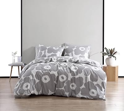 Marimekko - King Comforter Set, Cotton Bedding with Matching Shams, Lightweight Home Decor for All Seasons Unikko Grey, King