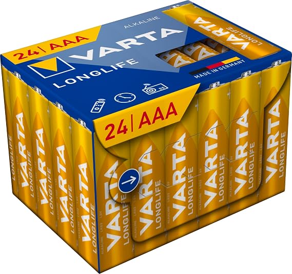 Varta バッテリー単4 24個パック 長寿命 アルカリ 1.5v キューブ リモコン/目覚まし時計/ラジオ/壁掛け時計に最適 90%リサイクルパッケージ ドイツ製