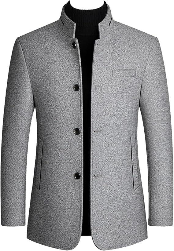 Men's Business Casual Chinese Jacket Front Button Blazer Traditional Uniform Groom Dress Mandarin Collar Formal (Grey,XX-Large)