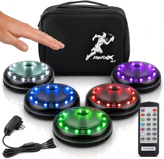 Reflexx RLT 2.1 Reaction Training Lights No App Required Improve Reaction Time, Coordination & Focus Adjustable Speed, Random Mode, Brightness & Sound for Athletes, Fitness, Rehab & Seniors