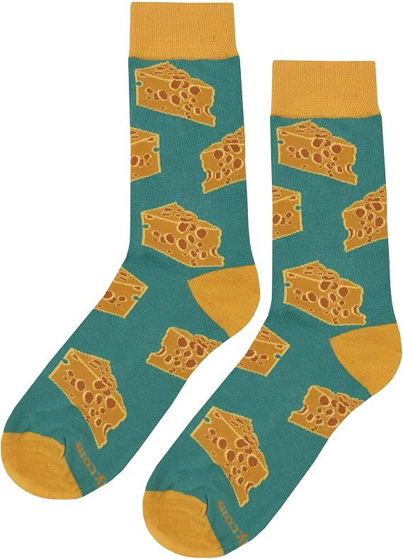 Cheese Dress Socks Funny Novelty Crazy Fun Design Men Size 8-12 Cotton Casual Crew Colorful Funky Fancy Socks Gift for Men