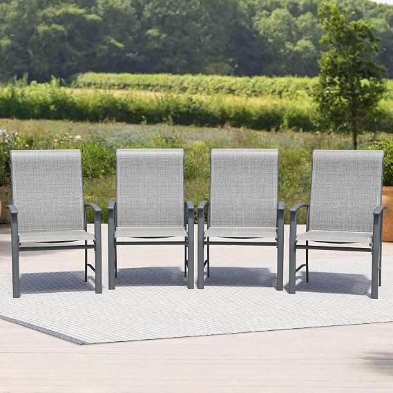 Outdoor Dining Chairs Set of 4, Patio Chairs with Metal Frame & Textilene Fabric, Perfect for Patio Garden Deck