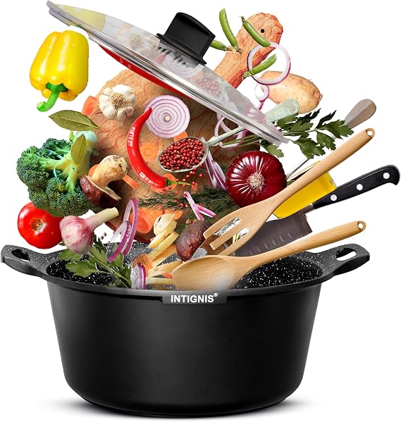 Casserole Dish with Lid 32cm 10L Non Stick Aluminium Induction Cooking Pot Black
