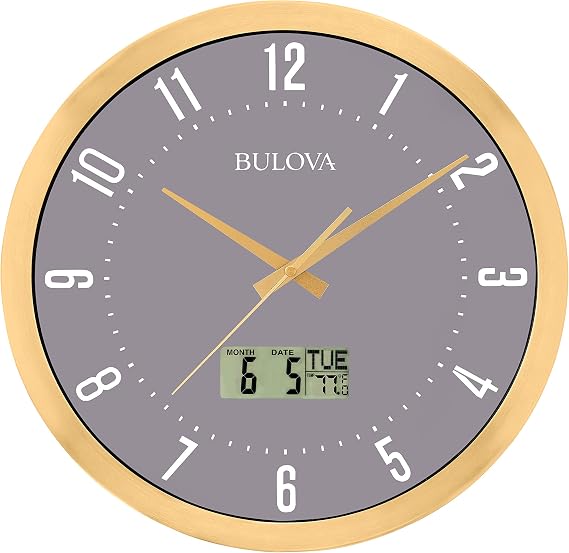 Bulova C4830 Lobby Wall Clock, 14", Gold