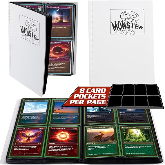 MONSTER PROTECTORS Binder - 4 Pocket Trading Card Album - Matte White (Anti-theft Pockets Hold 160+ Yugioh, Pokemon, Magic the Gathering Cards)