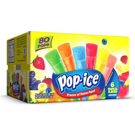 Pop Ice Popsicle Freezer Bars, Tropical Variety Pack, 1oz, 80 Ct