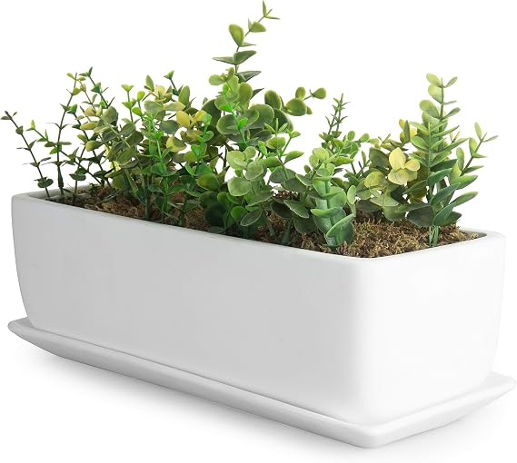 MyGift 14 Inch Unglazed White Ceramic Indoor Plant Pot with Drainage Hole