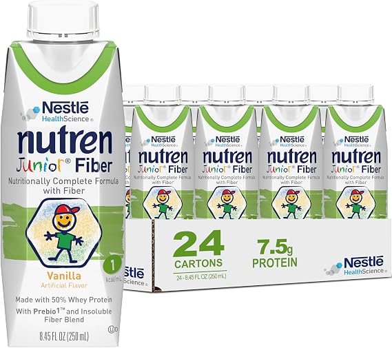 Nutren Junior fiber vanilla, 24 Count | Calorie-Dense Complete Nutrition Tube Feeding Formula, Pack of 24