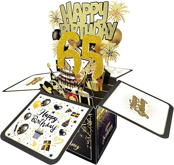 Joycard 65th Birthday Card, 65th Birthday Decorations for Women Men, Happy Birthday 3D Cards for 65 Year Old Mother Dad, Birthday Gift Box for Wife Husband
