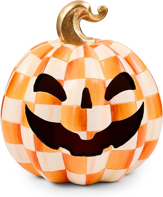 MACKENZIE-CHILDS Illuminated Jack-O-Lantern, Small, Orange Check