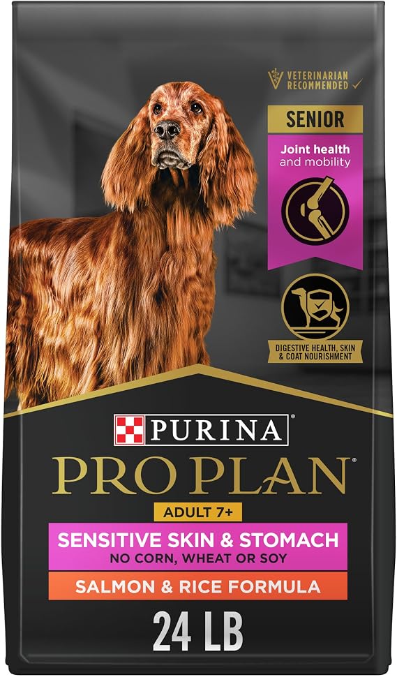 Purina Pro Plan Sensitive Skin and Stomach Dry Dog Food Senior Adult 7 Plus Salmon and Rice Formula - 24 lb. Bag | Adult 7+ Senior dog food, Salmon