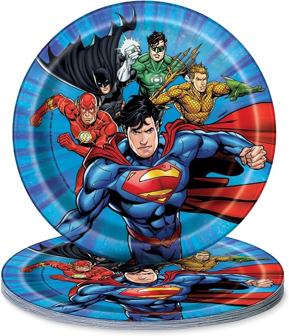 Unique Round Dessert Paper Plates - 7", Justice League, 8 Pcs
