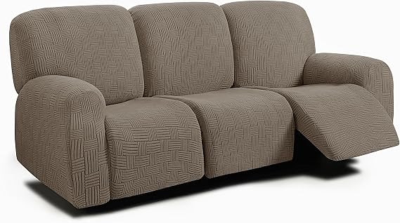 ULTICOR Jacquard 8-Pieces Recliner Sofa Covers Stretch Reclining Couch Covers for 3 Cushion Reclining Sofa Slipcovers Thick Soft Washable (Style 4) (Taupe)