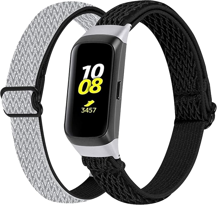 2-Pack Elastic Nylon Band Compatible with Samsung Galaxy Fit SM-R370, Stretchable Adjustable Breathable Bracelet Cotton Woven Replacement Strap for Galaxy Fit for Women