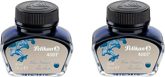 Pelikan 4001 Ink Glass 30 ml, Blue/Black Pack of 2, 3,7 x 6,1 x 6,1 cm
