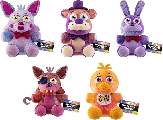 Funko Plush! FNAF Tie-Dye Set of 5 - Freddy, Bonnie, Chica, Foxy and Funtine Foxy