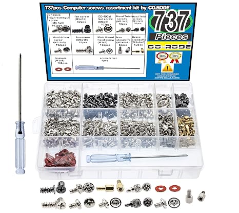 737pcs #6-32 Computer Screws, Motherboard Screws, Standoffs, PC Screw Assortment Kit for Hard Drive, Computer Case, Motherboard, Fan, Power Graphics