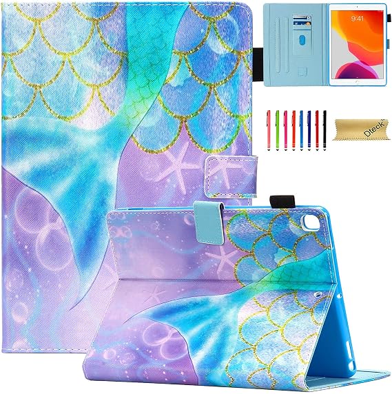 Dteck Case for iPad 9th 8th 7th Generation 10.2" 2021 2020 2019, Slim Folio Stand Premium PU Leather Shockproof Soft Cover with Pencil Holder, Smart Auto Wake/Sleep - Beautiful Mermaid