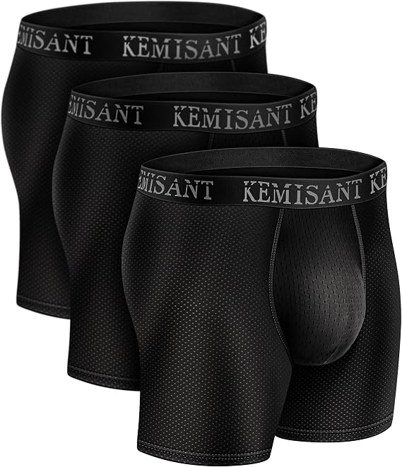 KEMISANT Men Boxer Briefs 3Pack, Mesh Underwear Briefs Flyless for Men Breathable Wicking 4Way Stretchable 2x Softer