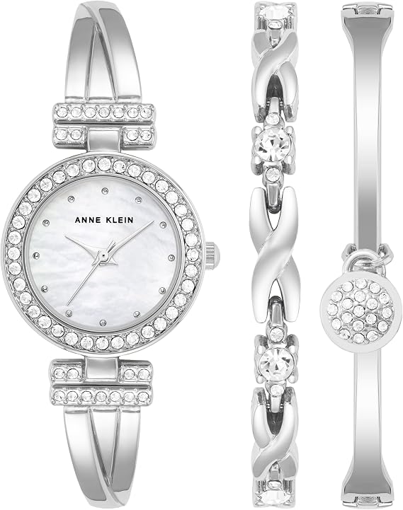 Anne Klein Women's Premium Crystal Accented Bangle Watch and Bracelet Set