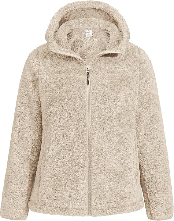 Pioneer Camp Women's Fuzzy Fleece Jacket Full Zip Up Lightweight Warm Soft Fleece Coat with hood for Spring Fall Winter