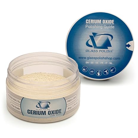 Glass Polish PRO 1.76oz (50g) Cerium Oxide - Fine-Grade Cerium Oxide Glass Polishing Powder - TREO 95% - 2.5 Microns - White