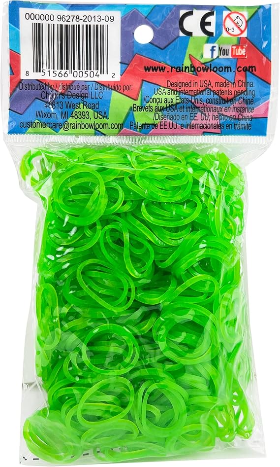Rainbow Loom Lime Green Rubber Bands with 24 C-Clips (600 Count)