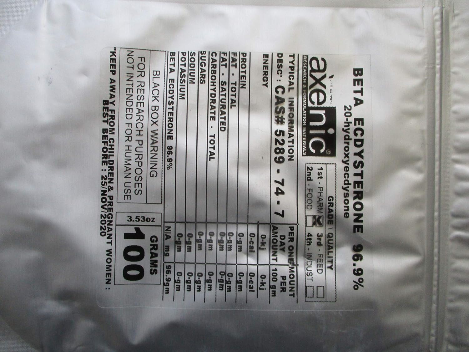 100 Grams BETA ECDYSTERONE 96.9%, 20-Hydroxyecdysone Powder