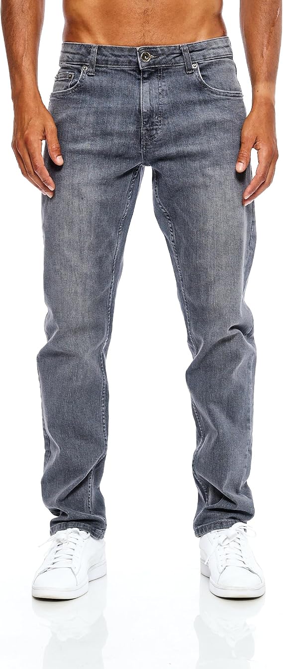 JEEL Men's Jeans Regular Fit Straight Cut Stretch Trousers Basic Washed