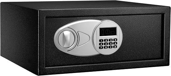 Amazon Basics Steel Security Safe with Digital Keypad, Electronic Combination Lock, Protects Money, Jewelry, ID Documents, 20 L, 43 cm x 37 cm x 18 cm, Black