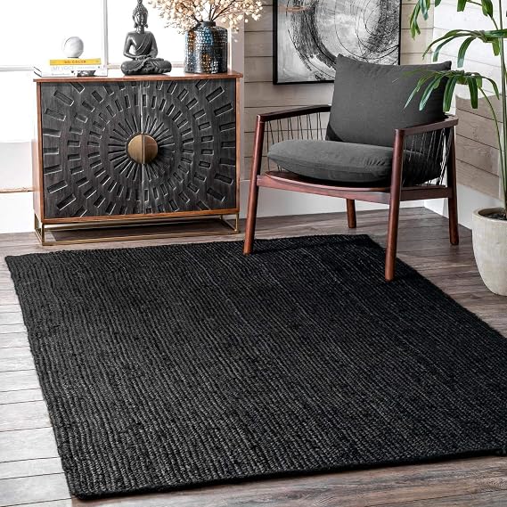 Rug Black Jute Hand Braided Rectangle Shape Home Living Room Living Room Farmhouse Carpet Rag Rug (60 x 180 CM (2x6 Feet))