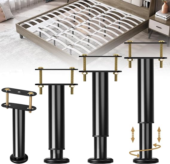 4 Pack Adjustable Height Center Support Leg For Bed Frame, Upgrade Under Bed Support Leg With Wider Base, Bed Support Legs For Wood Slats, Bed Frame Legs Replacement, Patas Para Cama Queen De Madera
