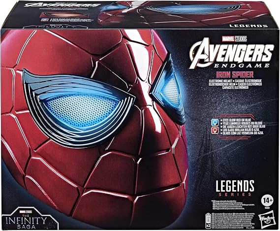 Spider-Man Marvel Legends Series Iron Spider Electronic Helmet with Glowing Eyes, 6 Light Settings and Adjustable Fit , Red